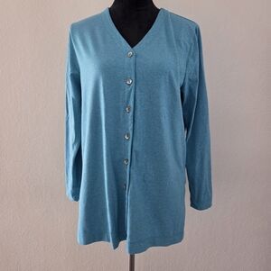 L.L. Bean Traveler Medium Blue Button Up Cardigan Side Slits